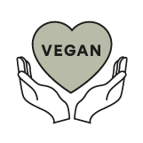 Hand with heart with "VEGAN" text - SWATI Cosmetics is a vegan friendly brand.